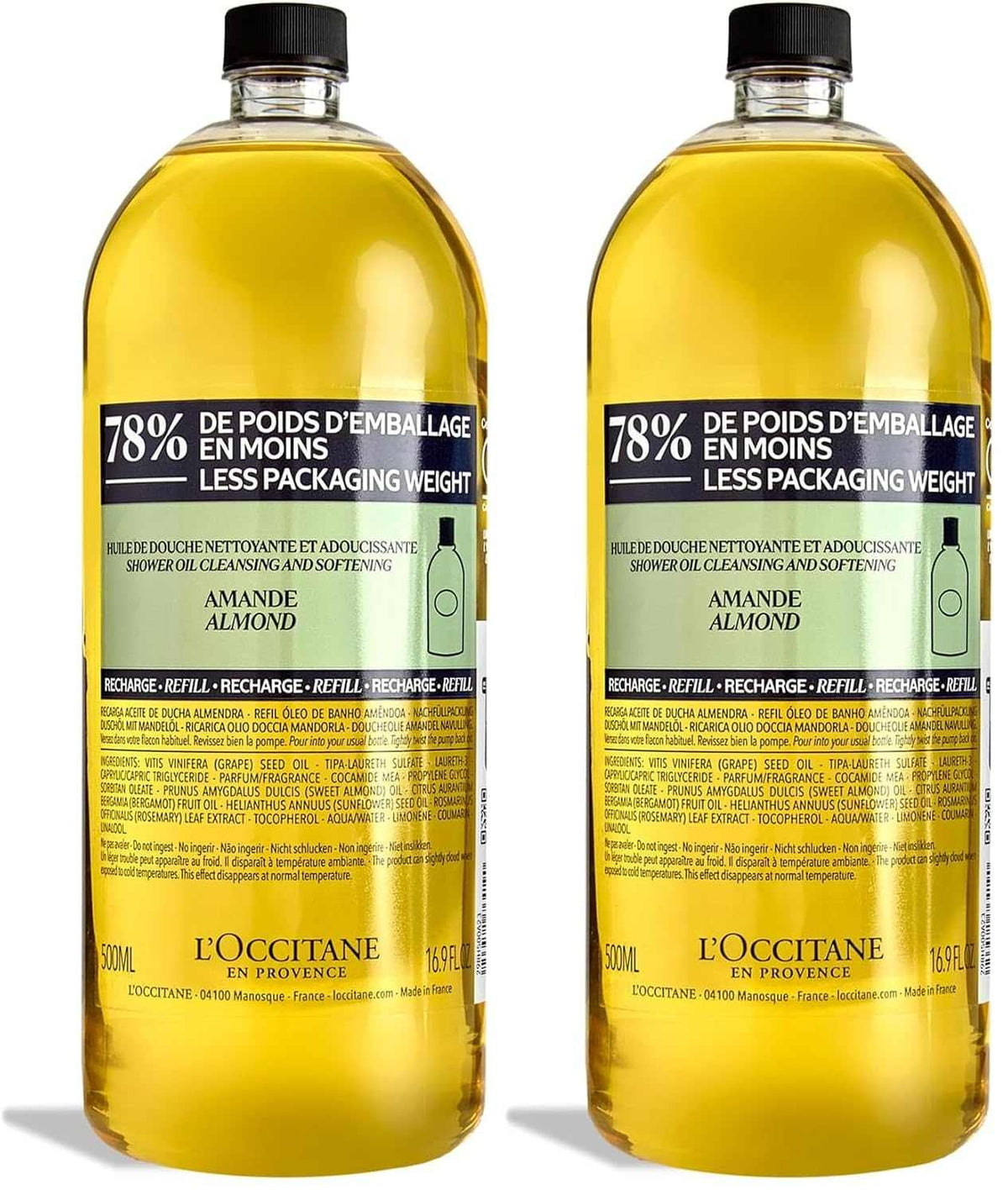L'Occitane Almond Shower Oil bottle for cleansing and shaving